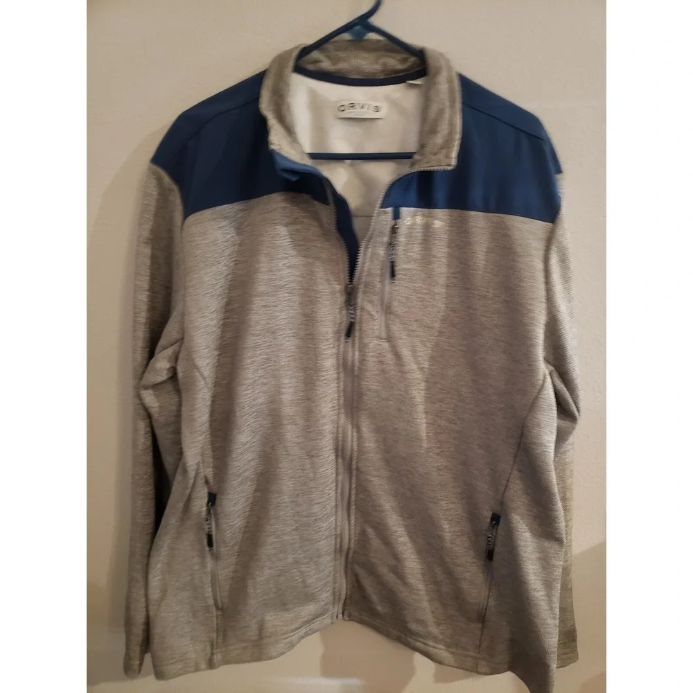 ORVIS Blue & Gray Bonded Mesh Full Zip Fleece‎ Jacket Zip Pockets XL